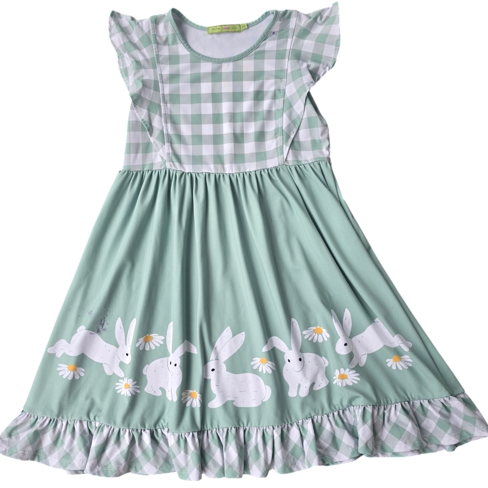 Millie Loves Lily Sage Green Bunny/Easter Ruffle Dress Size 12